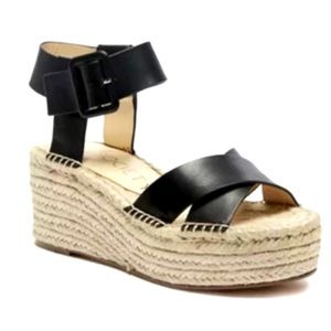 Sole Society Black Leather Espadrille Platform Sandals
